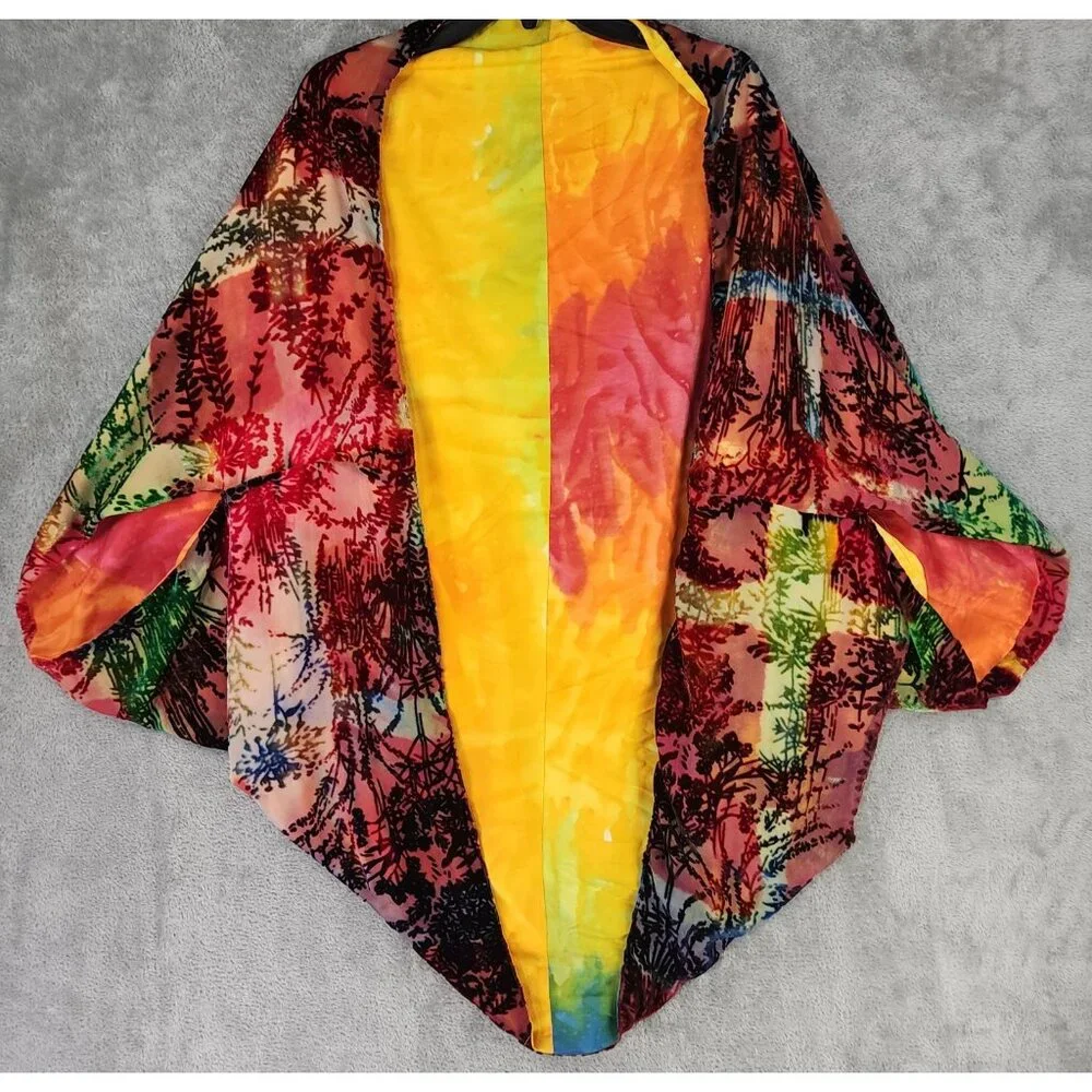 Womens Jacket One Size Multicolor Velvet Open Front Short Sleeve Retro Cover Up - Picture 1 of 7